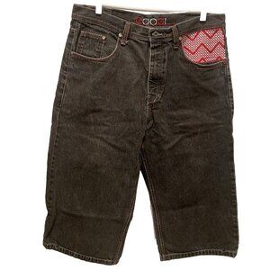 Coogi Mens Jean Jorts Size 40x22 Black Wash Red Checkered Chevron Vintage Rare